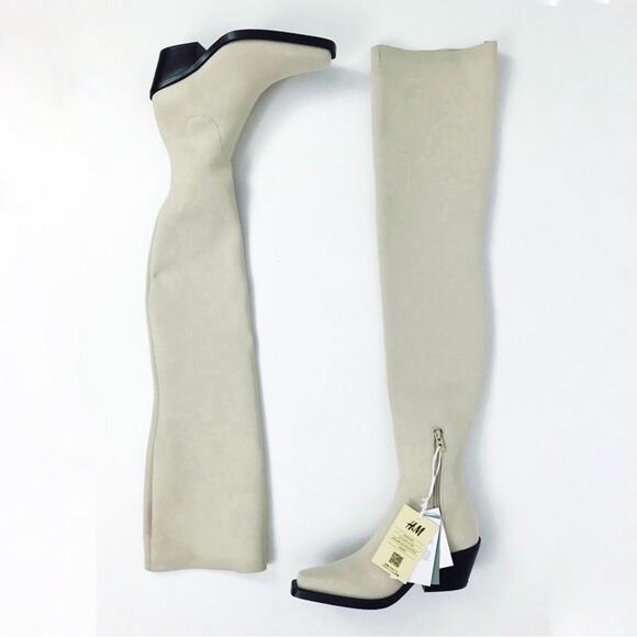 NWT H&M Innovation Co-Exist Story Thigh-High Boots in Cream | Size 6 - Picture 12 of 15